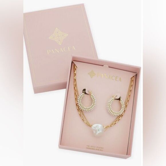 Panacea Imitation Pearl Hoop Earrings & Pendant Necklace Set - Picture 1 of 2